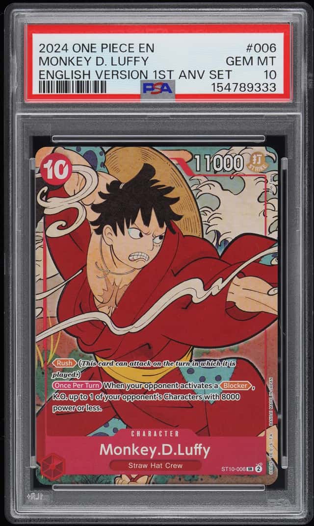 2024 ONE PIECE ENGLISH VERSION 1ST ANNIVERSARY SET #006 MONKEY D. LUFFY PSA 10