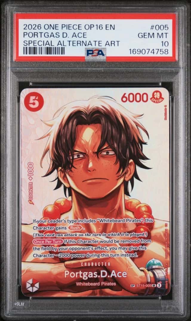 2026 ONE PIECE OP16-THE TIME OF BATTLE #005 PORTGAS D. ACE PSA 10