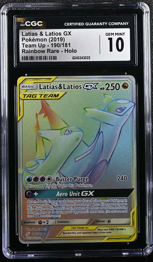 2019 Pokemon Sun & Moon Team Up Rainbow Rare Latias & Latios GX #190 CGC 10 GEM MINT