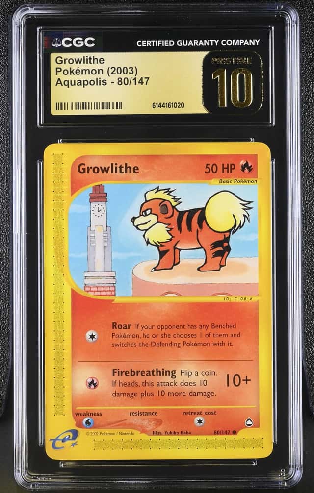 2003 Pokemon Aquapolis Growlithe #80 CGC 10 PRISTINE