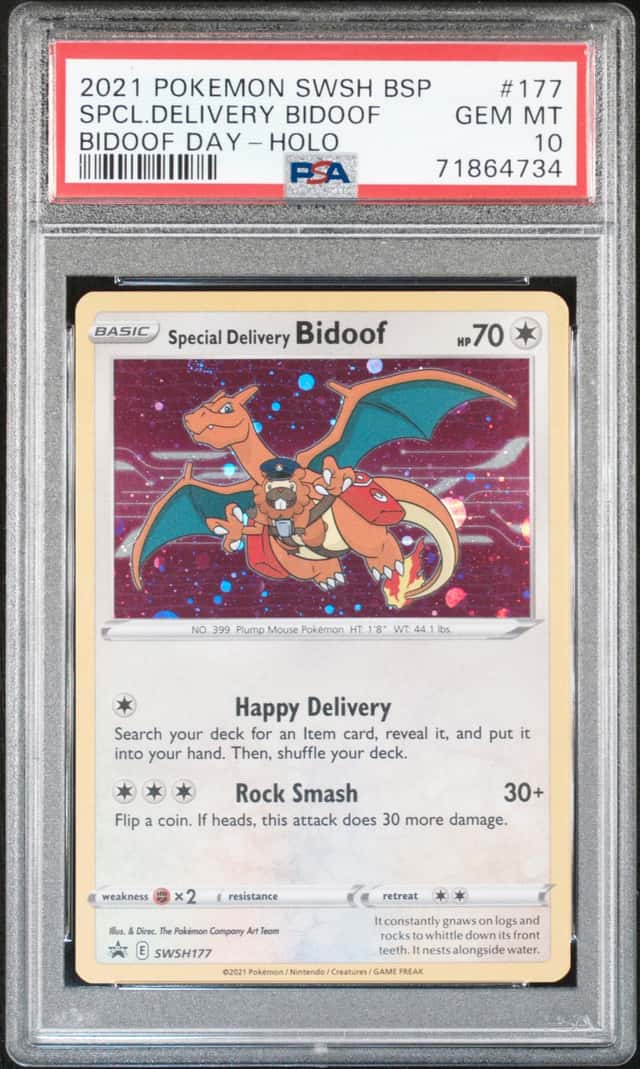 2021 Pokemon Sword & Shield Promo Day Holo Special Delivery Bidoof #SWSH177 PSA 10 GEM MINT