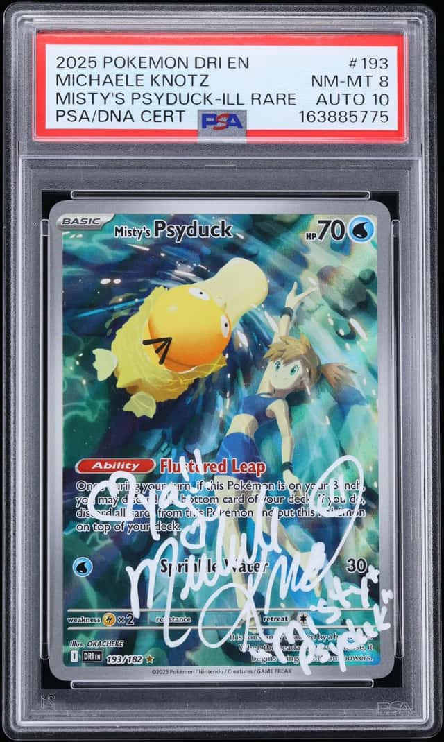 2025 Pokemon SV Destined Rivals IR Misty's Psyduck Michaele Knotz AUTO DNA 10 #193 PSA 8