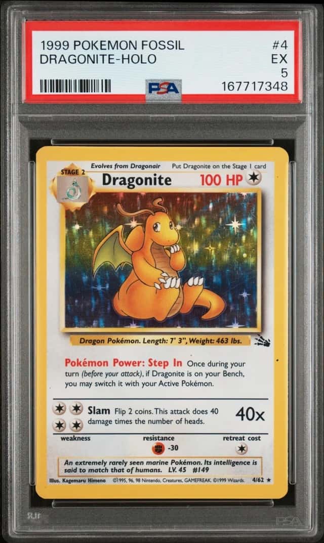1999 POKEMON FOSSIL #4 DRAGONITE-HOLO PSA 5
