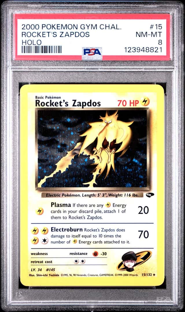 2000 POKEMON GYM CHALLENGE HOLO #15 ROCKET'S ZAPDOS PSA 8