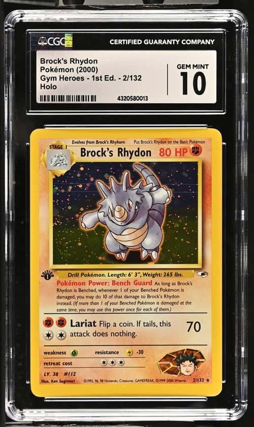 Pokemon Brock's Rhydon Gym Heroes 1st Edition 2/132 Holo CGC 10 Gem Mint