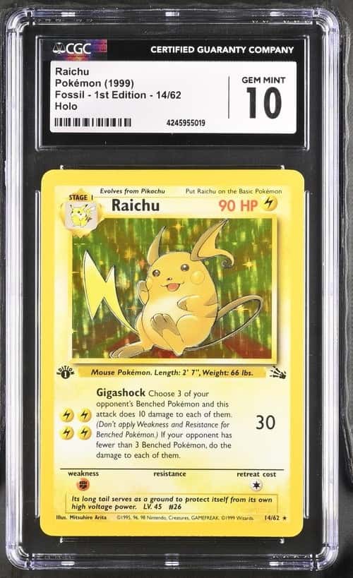 Pokemon Raichu Fossil 1st Edition 14/62 Holo CGC 10 Gem Mint