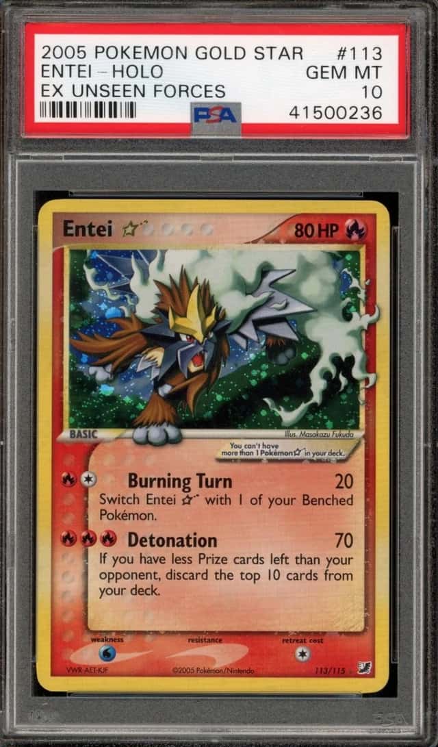Pokemon Entei Holo Unseen Forces 113/115 Gold Star PSA 10 Gem Mint