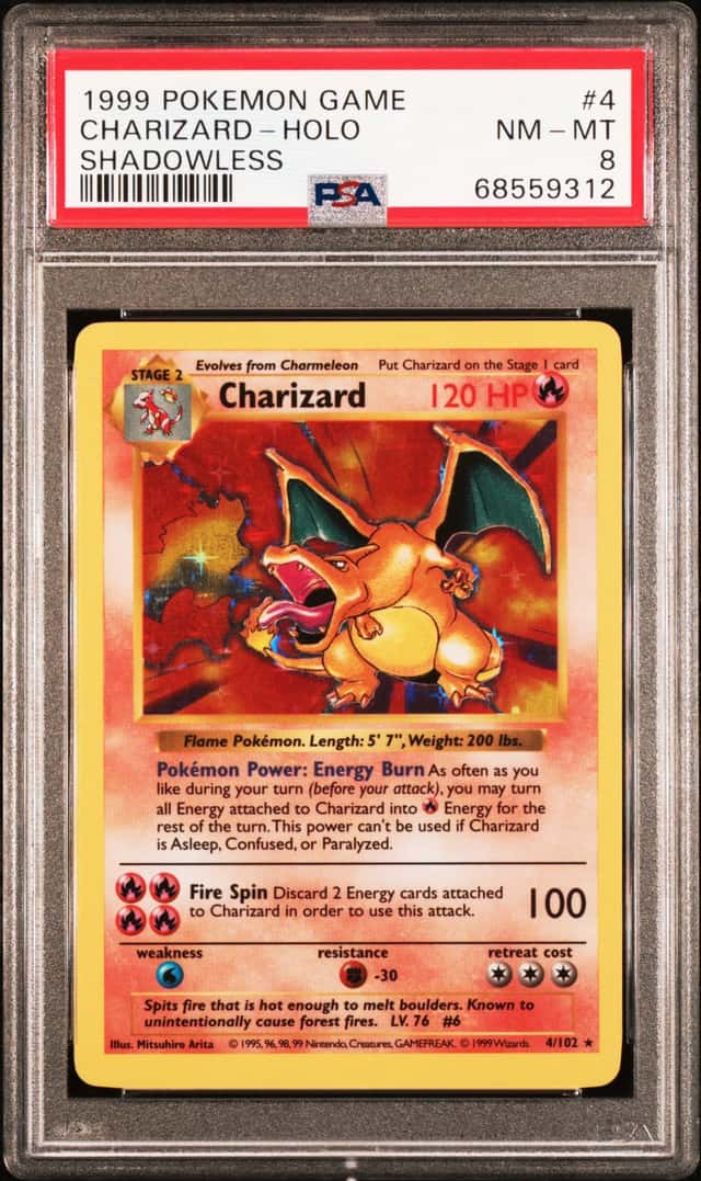 Pokemon Charizard Holo 4/102 Base Set Shadowless PSA 8