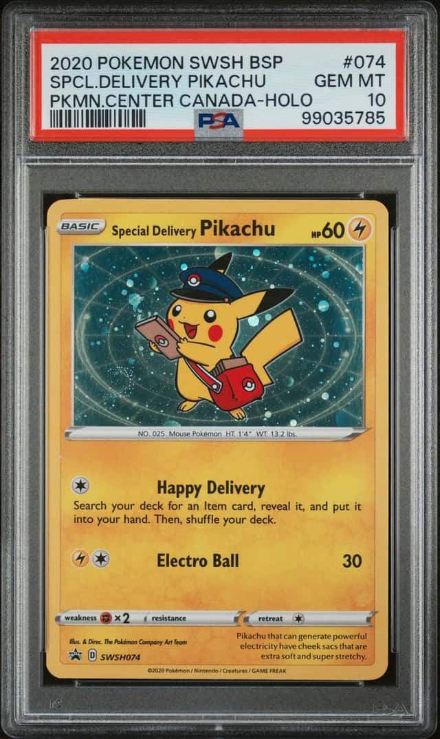 Pokemon Special Delivery Pikachu Holo Swsh Promo 074 PM Center Canada PSA 10