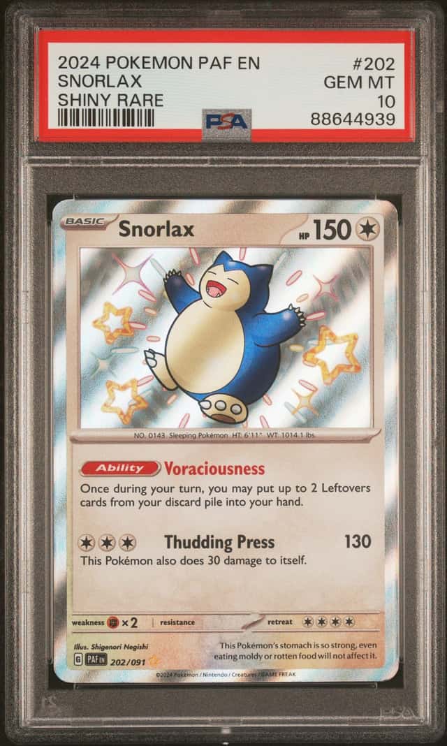 Pokemon TCG SV Paldean Fates Snorlax 202/091 Shiny Rare Holo PSA 10 (2024)