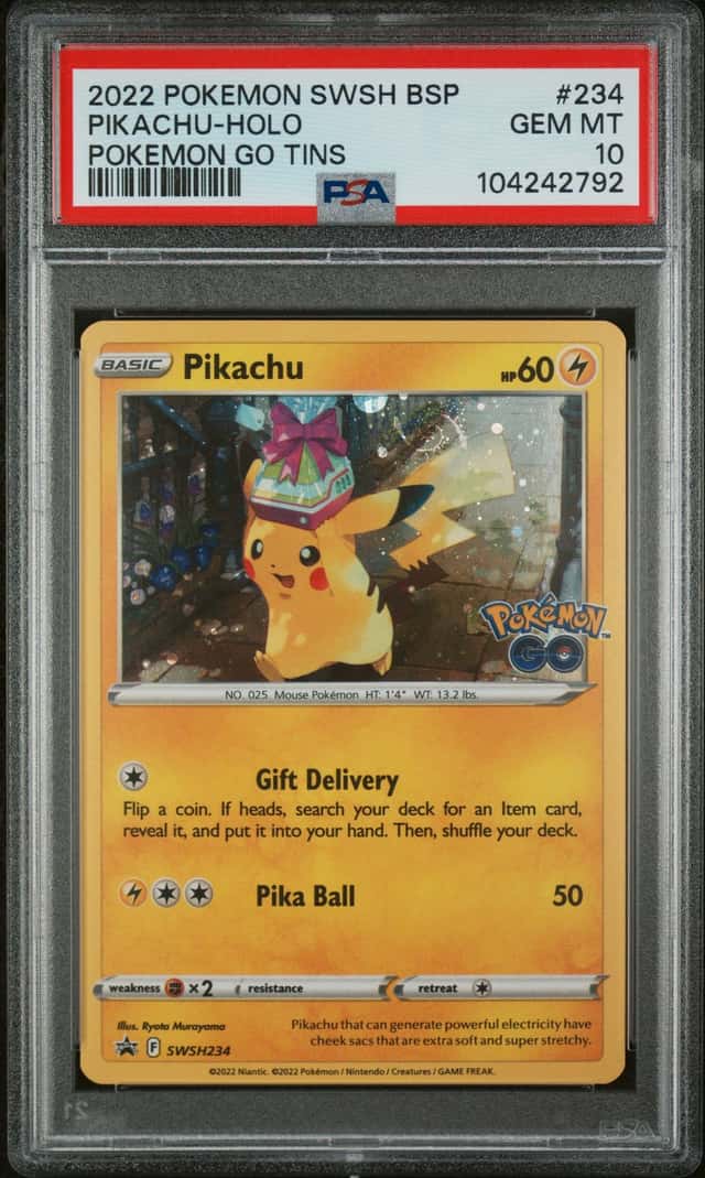 PSA 10 Pikachu SWSH234 Pokemon Go Tin Promo LOW POP PERFECT SWIRL