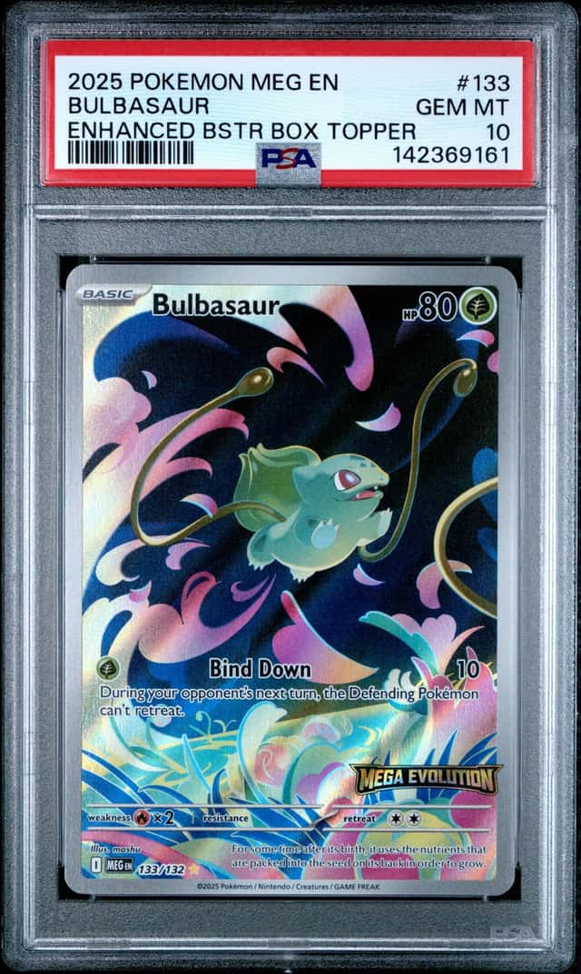 Bulbasaur Mega Evolution Stamped Pokemon Enhanced Booster Bx. Topper #133 PSA 10