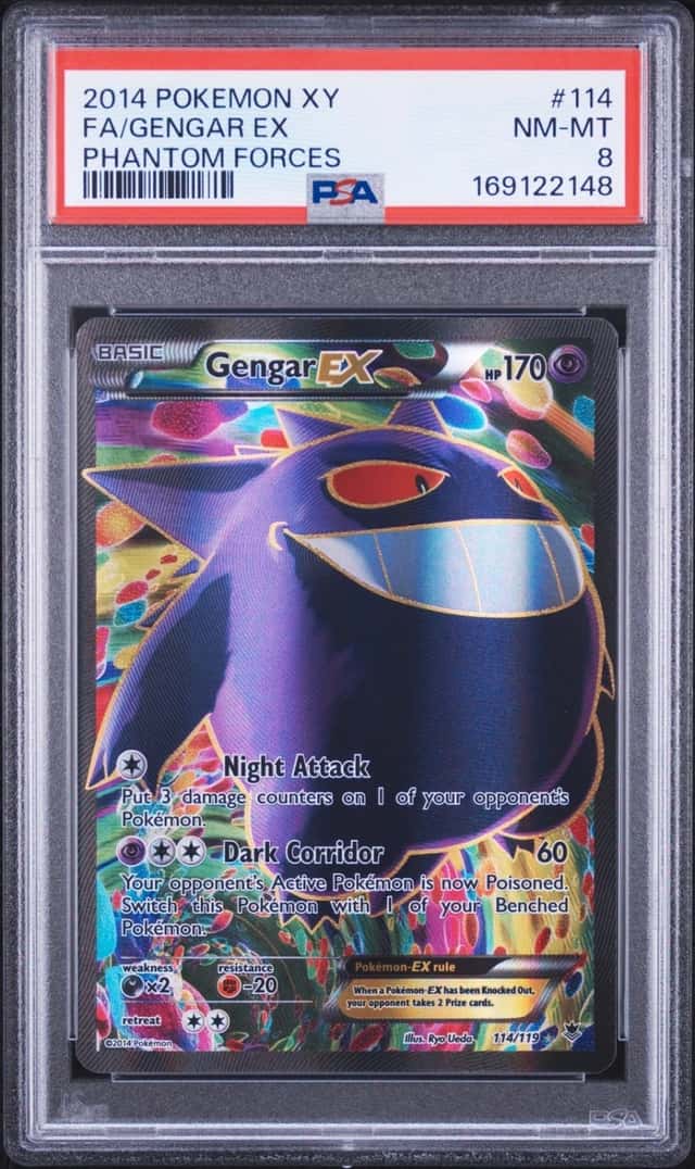 2014 POKEMON XY PHANTOM FORCES #114 FULL ART/GENGAR EX PSA 8
