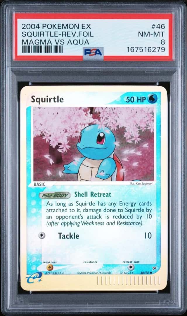 2004 POKEMON EX TEAM MAGMA VS TEAM AQUA #46 SQUIRTLE-REVERSE FOIL PSA 8