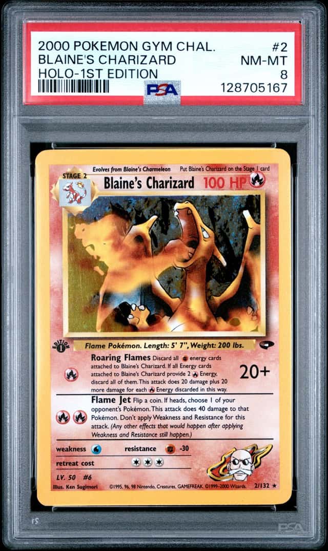 2000 POKEMON GYM CHALLENGE HOLO-1ST EDITION #2 BLAINE'S CHARIZARD PSA 8