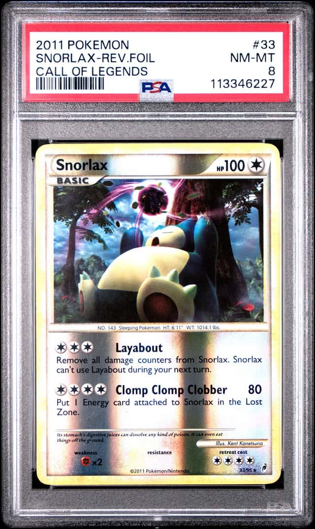 2011 POKEMON CALL OF LEGENDS #33 SNORLAX-REVERSE FOIL PSA 8