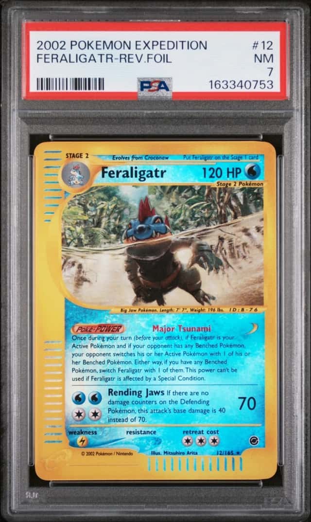 2002 POKEMON EXPEDITION #12 FERALIGATR-REVERSE FOIL PSA 7