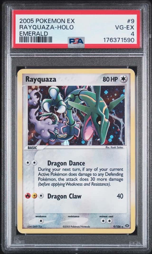 2005 POKEMON EX EMERALD #9 RAYQUAZA-HOLO PSA 4