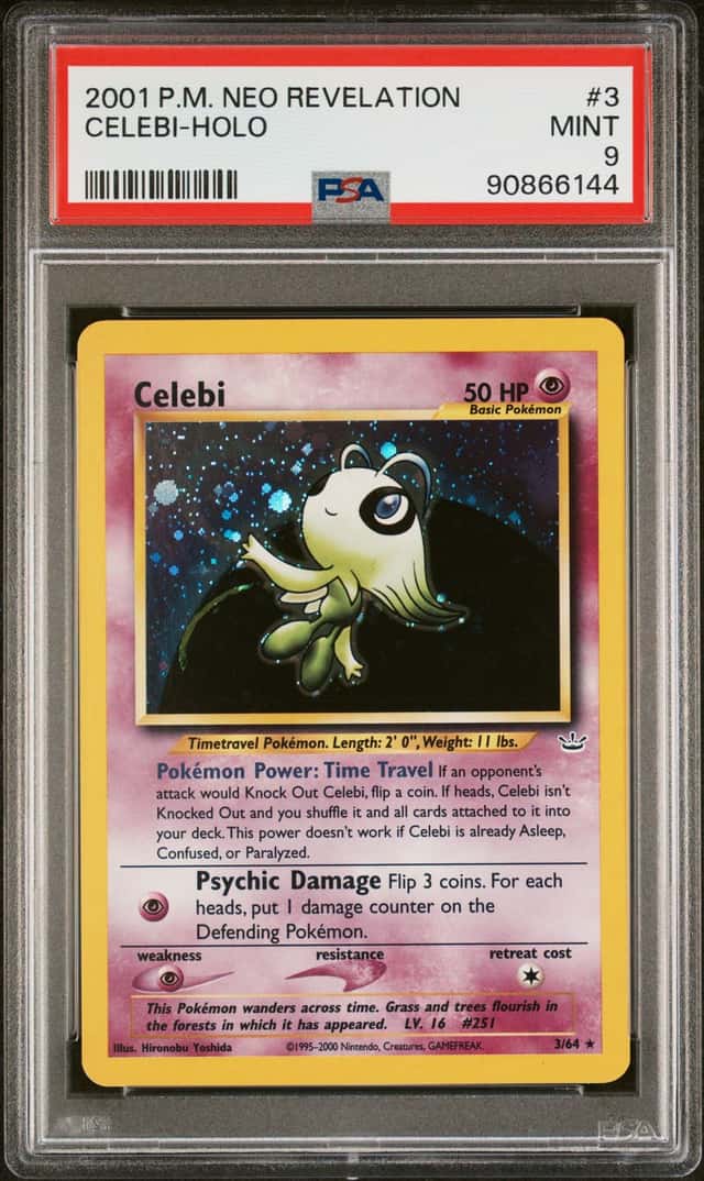 Pokemon Celebi Holo Neo Revelation Unlimited3/64 Double Holo Error PSA 9