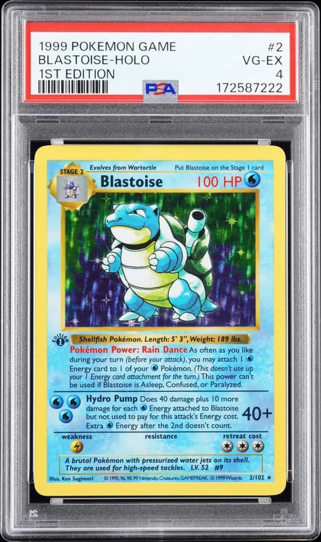 Pokemon Blastoise Holo 2/102 Base Set Shadowless 1st Edition PSA 4