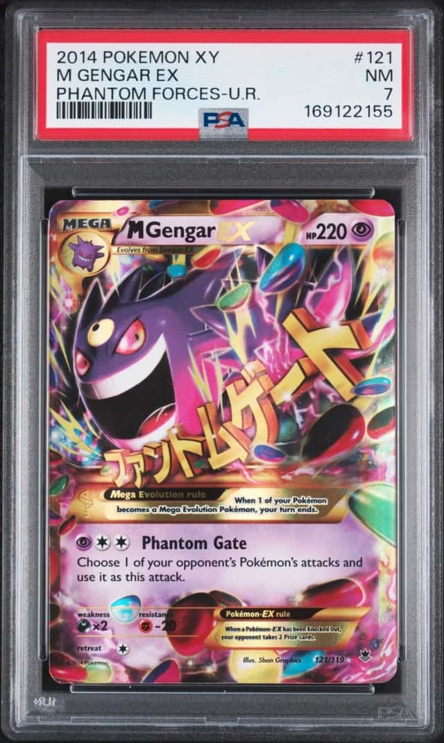 2014 POKEMON XY PHANTOM FORCES ULTRA RARE #121 M GENGAR EX PSA 7