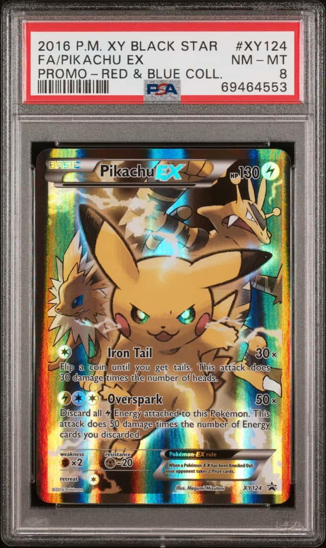 Pokemon Pikachu EX Black Star Promo XY124 Red & Blue Coll. PSA 8