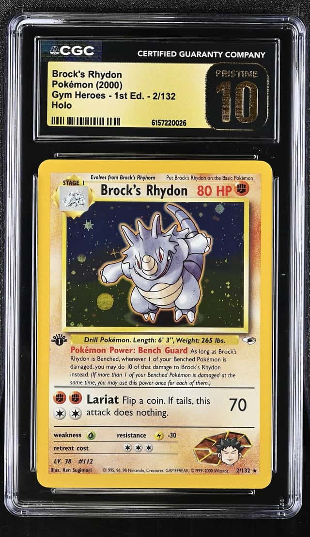 Pokemon Brock's Rhydon Gym Heroes 1st Edition 2/132 Holo CGC 10 Pristine