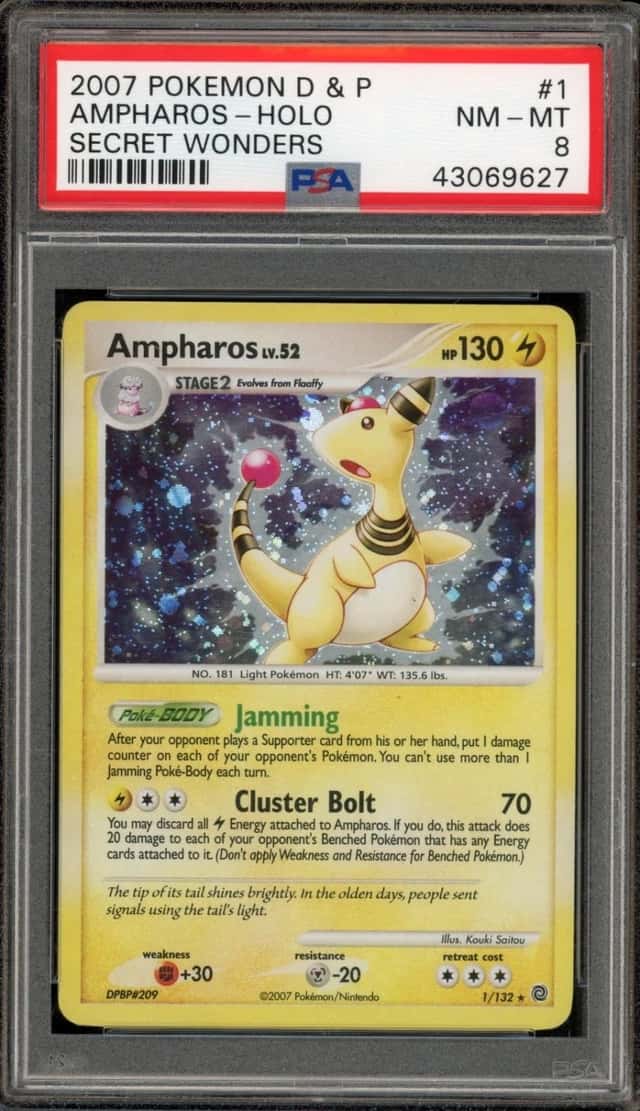 Pokemon Ampharos Holo Secret Rare Wonders 1/132 PSA 8