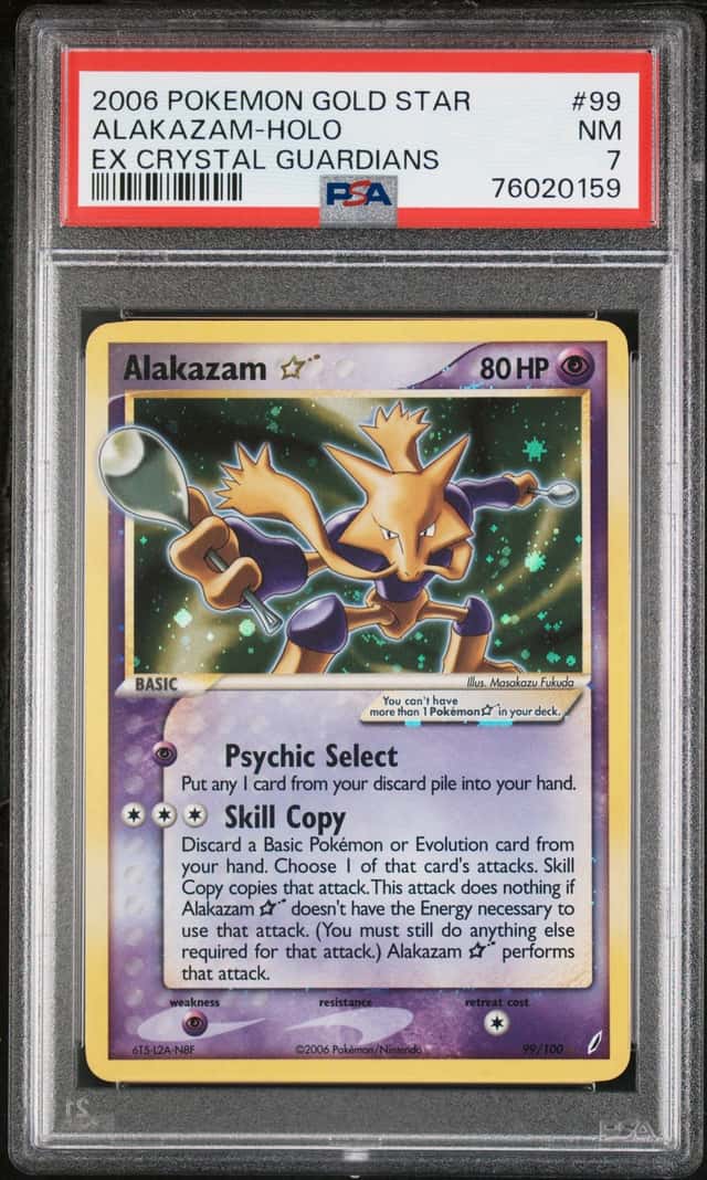 Pokemon Alakazam Holo Crystal Guardians 99/100 Gold Star PSA 7