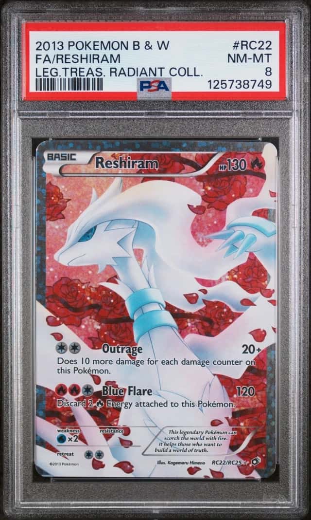 2013  POKEMON BLACK & WHITE LEGENDARY TREASURES #RC22 FULL ART/RESHIRAM PSA 8