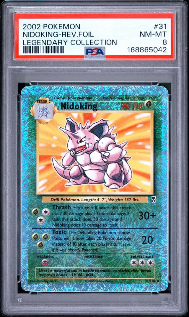 2002 POKEMON LEGENDARY COLLECTION #31 NIDOKING-REVERSE FOIL PSA 8