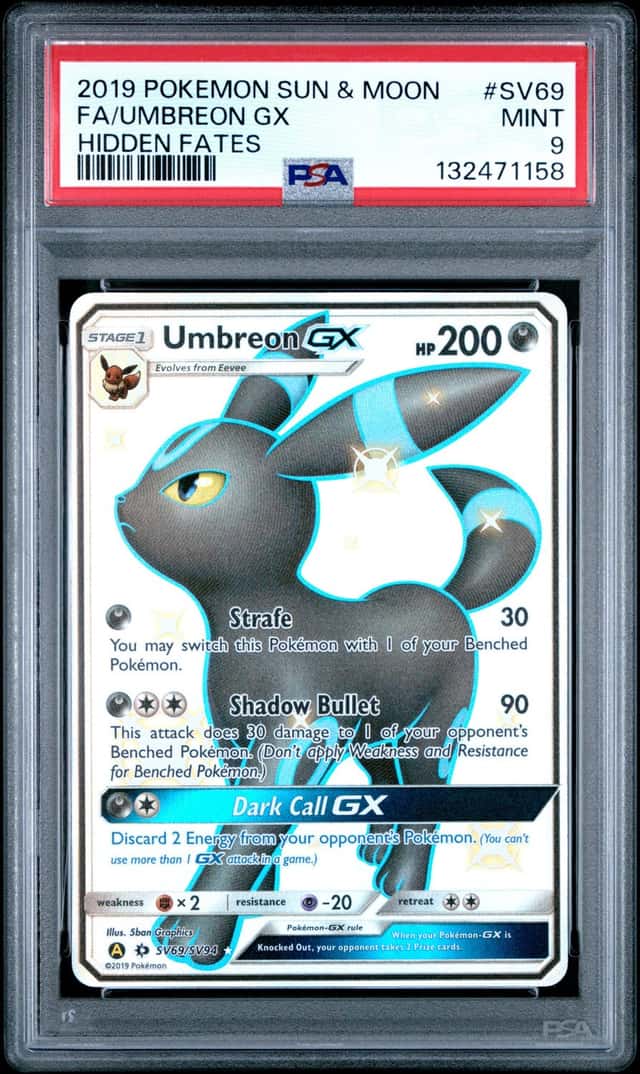 2019 POKEMON SUN & MOON HIDDEN FATES #SV69 FULL ART/UMBREON GX PSA 9