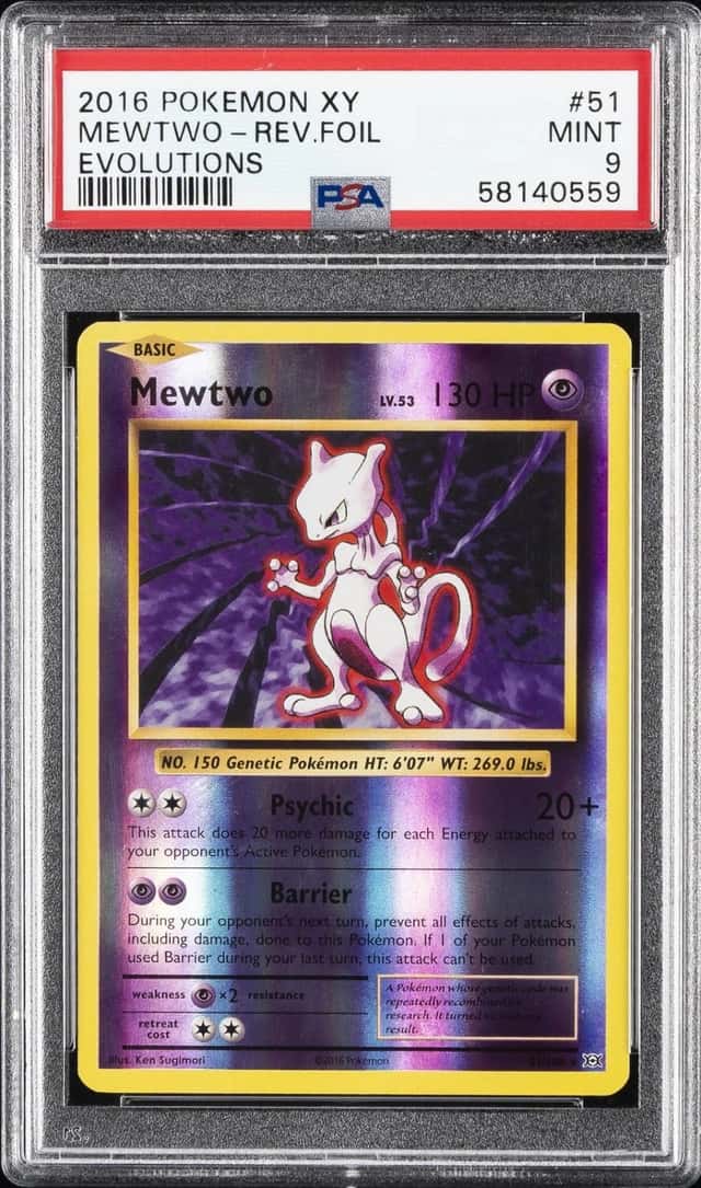 2016 POKEMON XY EVOLUTIONS #51 MEWTWO-REVERSE FOIL PSA 9