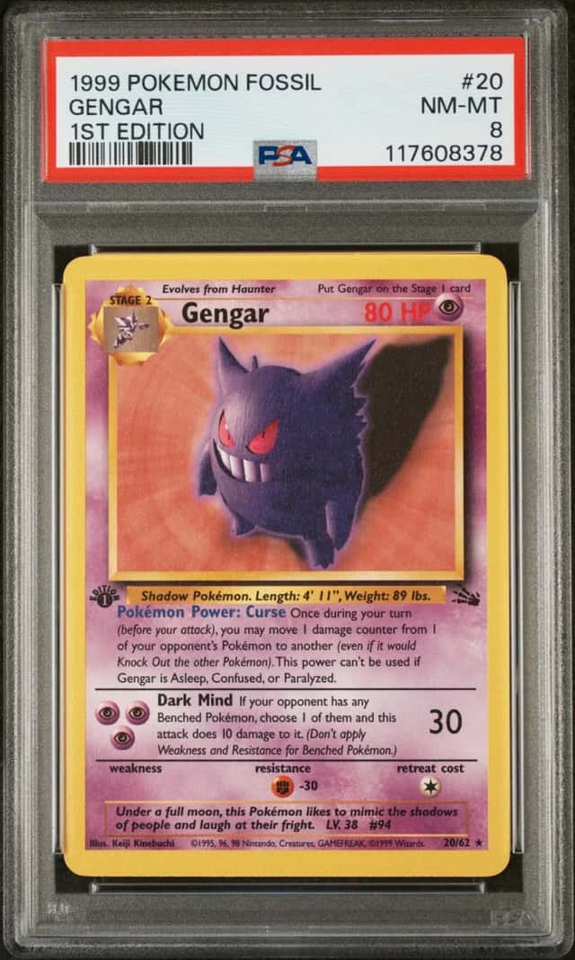 1999 POKEMON FOSSIL 1ST EDITION #20 GENGAR PSA 8