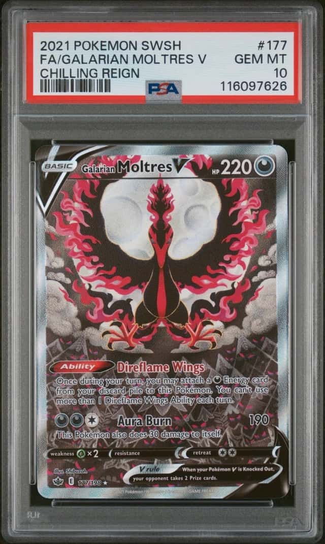 2021 POKEMON SWORD & SHIELD CHILLING REIGN FULL ART/GALARIAN MOLTRES V PSA 10