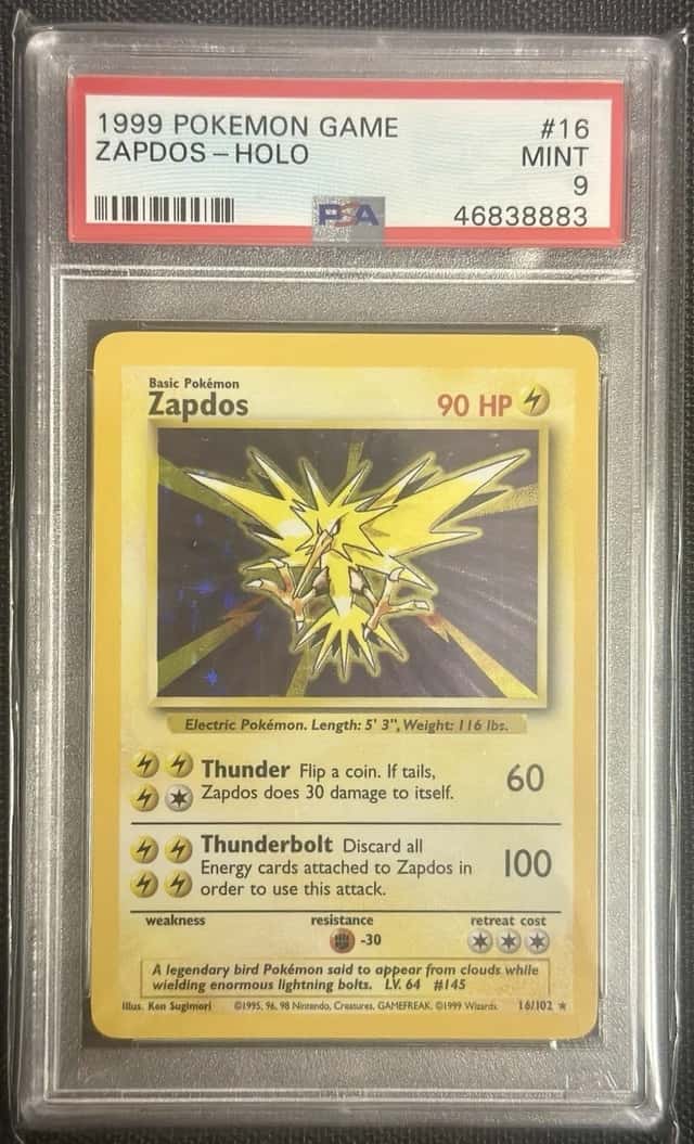 1999 POKEMON BASE SET UNLIMITED #16 ZAPDOS-HOLO PSA 9 MINT⚡️