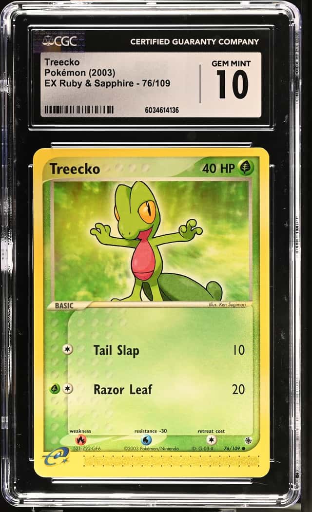 2003 Pokemon Card Treecko CGC 10 Gem, e-Reader EX Ruby & Sapphire 76/109