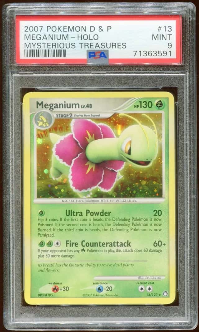 2007 POKEMON D & P MYSTERIOUS TREASURES MEGANIUM #13/123 HOLO FOIL PSA 9 E10