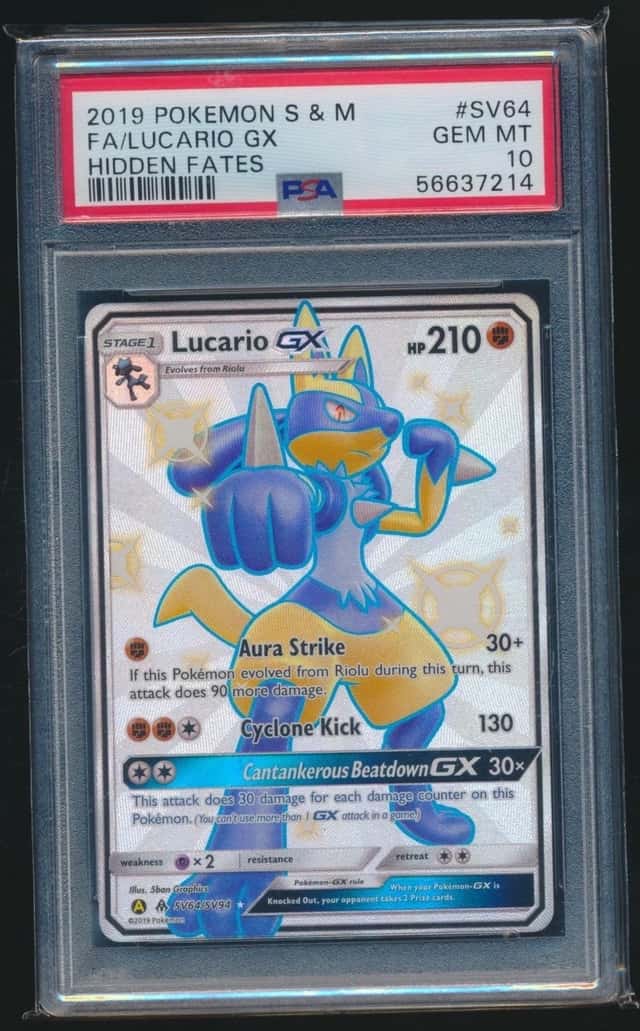 LUCARIO GX 2019 POKEMON HIDDEN FATES SHINY VAULT FULL ART SV64 GRADED PSA 10