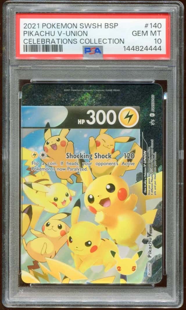 2021 POKEMON PIKACHU V-UNION SWSH140 CELEBRATIONS COLLECTION PRO HOLO PSA 10 E10
