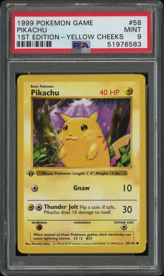 1999 POKEMON BASE SET 1ST EDITION-YELLOW CHEEKS #58 PIKACHU PSA 9