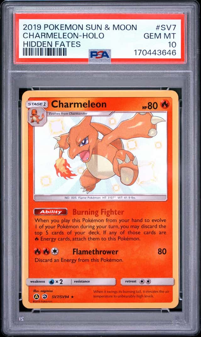2019 POKEMON SUN & MOON HIDDEN FATES #SV7 CHARMELEON-HOLO PSA 10