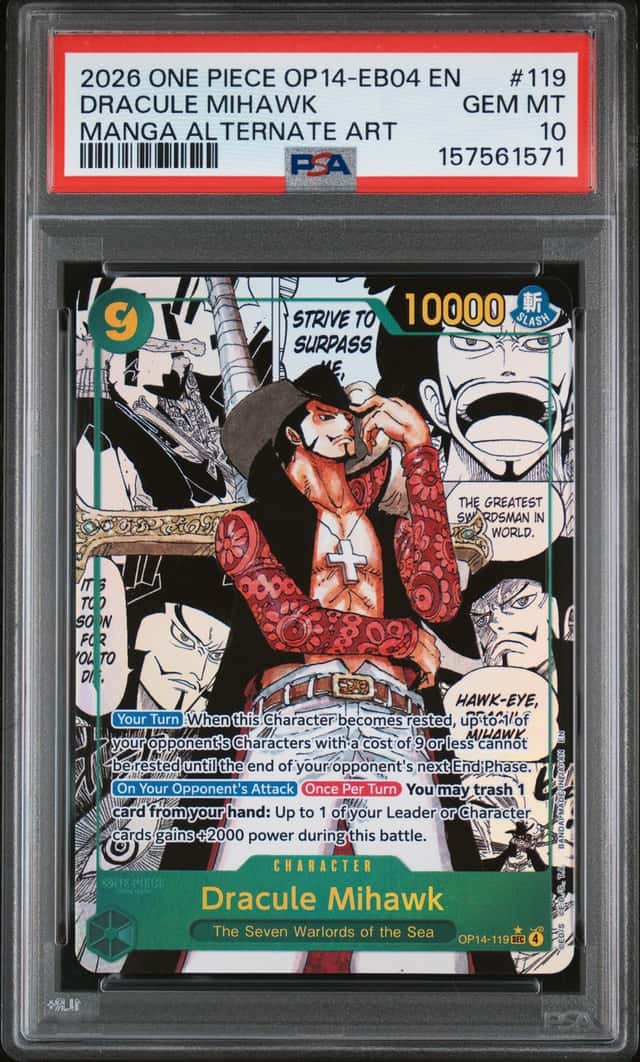 2026 ONE PIECE OP14-EB04-THE AZURE SEA'S SEVEN #119 DRACULE MIHAWK PSA 10