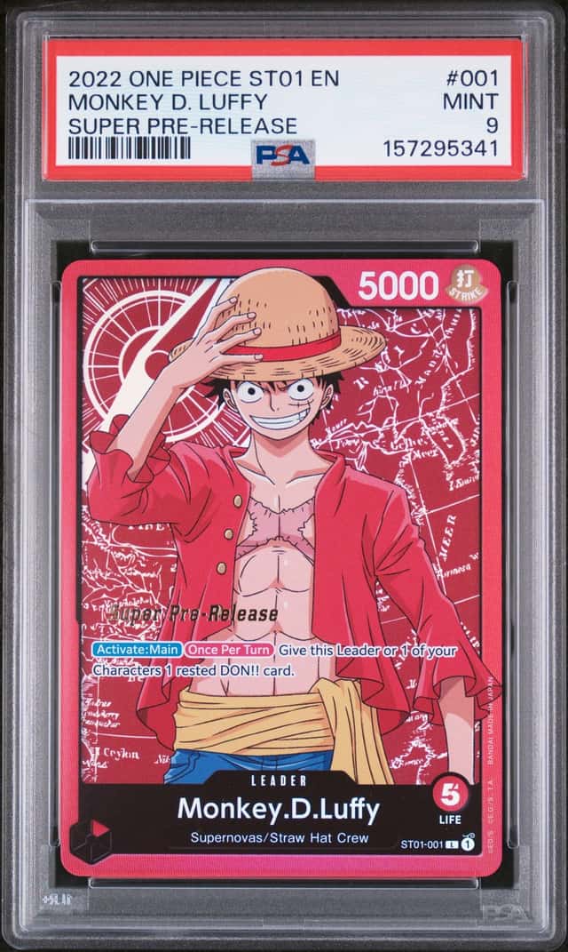 One Piece Card Game Monkey D Luffy ST01-001 Super Pre-Release PSA9