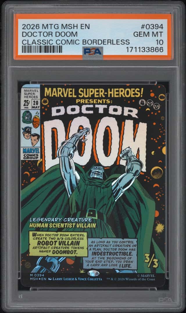 2026 MTG MARVEL SUPER HEROES CLASSIC COMIC BORDERLESS #0394 DOCTOR DOOM PSA 10