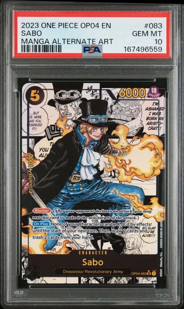 2023 ONE PIECE OP04-KINGDOMS OF INTRIGUE MANGA ALTERNATE ART #083 SABO PSA 10