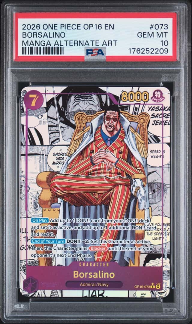 2026 ONE PIECE OP16-THE TIME OF BATTLE MANGA ALTERNATE ART #073 BORSALINO PSA 10