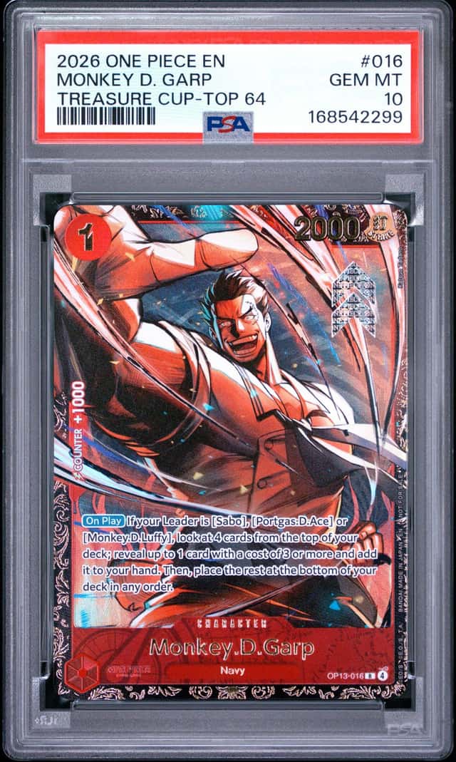 2026 ONE PIECE PROMOS TREASURE CUP-TOP 64 #016 MONKEY D. GARP PSA 10
