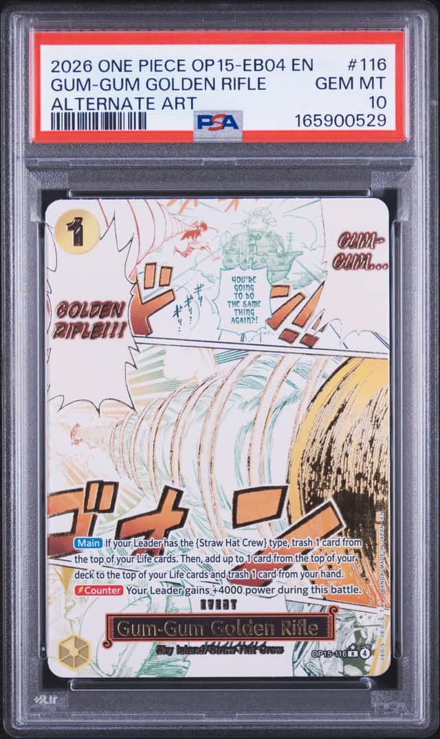 2026 One Piece Adventure On Kami's Island Manga Gum-Gum Golden Rifle #OP15-116 PSA 10 GEM MINT