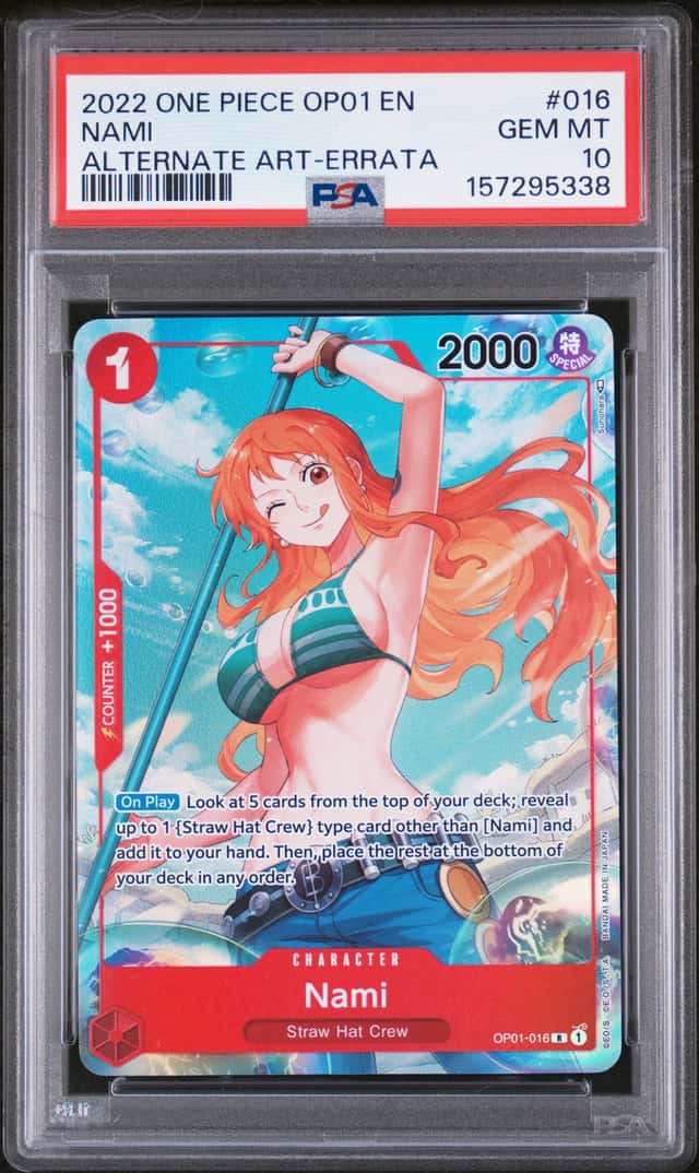 One Piece Card Game Nami OP01-016 Alternate Art Errata PSA10